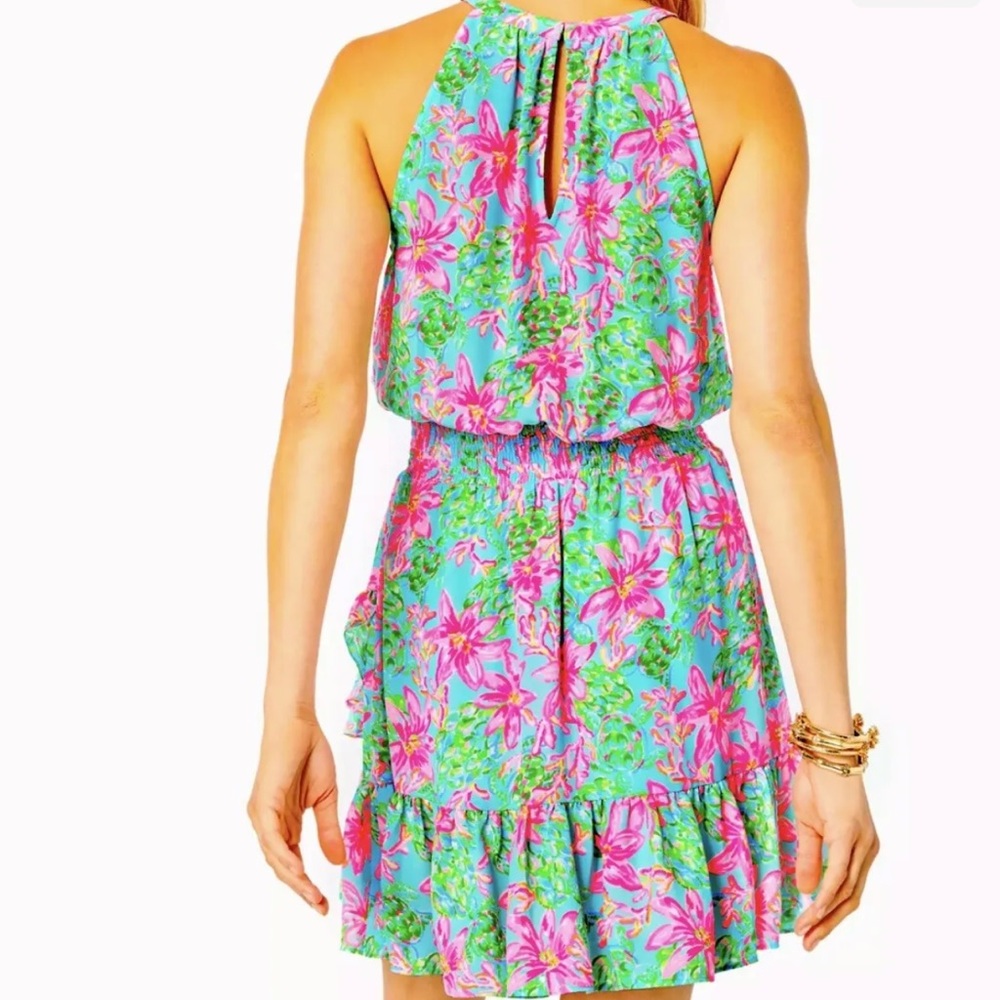 Lilly Pulitzer Pamelyn Lileeze Halter dress  Surf blue so Shellegant - Picture 3 of 6